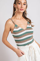 Lola Striped V-Neck Sweater Knit Tank Top