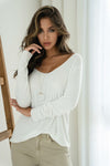 Long Sleeve White Top with Lurex Trim Detail