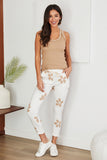 Ester Beige Flower Print Crinkle Jogger