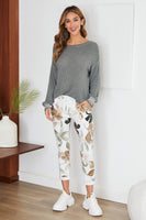 Garden Leaves Print Crinkle Jogger