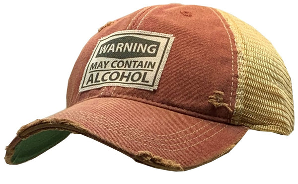 Warning! May Contain Alcohol Distressed Trucker Ball Cap