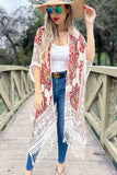 Beige Multi Printed Tassel Kimono