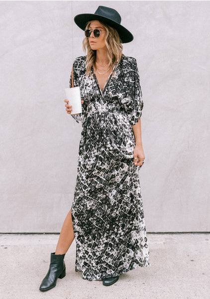 Diamond Kimono Sleeve Maxi Dress