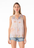 Janet Pastel Floral Sleeveless Button Down Top