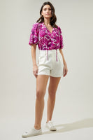 Tropical Orchid Puff Sleeve Blouse