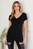 Vikki Raw Edge Fitted V-Neck Tee