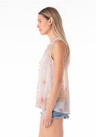 Janet Pastel Floral Sleeveless Button Down Top