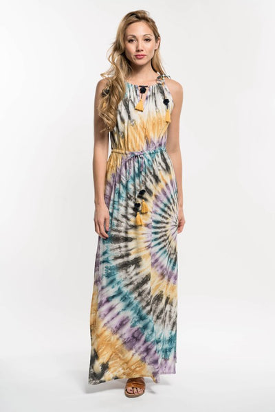 Bali Tie Dye Festival Maxi Dress with Tassels