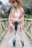 Beige Multi Printed Tassel Kimono