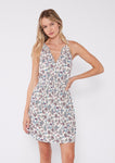 Joey Floral Sleeveless Tie Neck Smocked Mini Dress