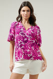 Tropical Orchid Puff Sleeve Blouse