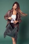 Sav Distressed Hobo Bag with Fringe