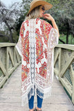 Beige Multi Printed Tassel Kimono