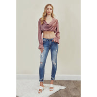 Kan Can Casey Mid Rise Skinny Jean with Frayed Cuff