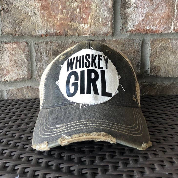 Whiskey Girl Distressed Ball Cap