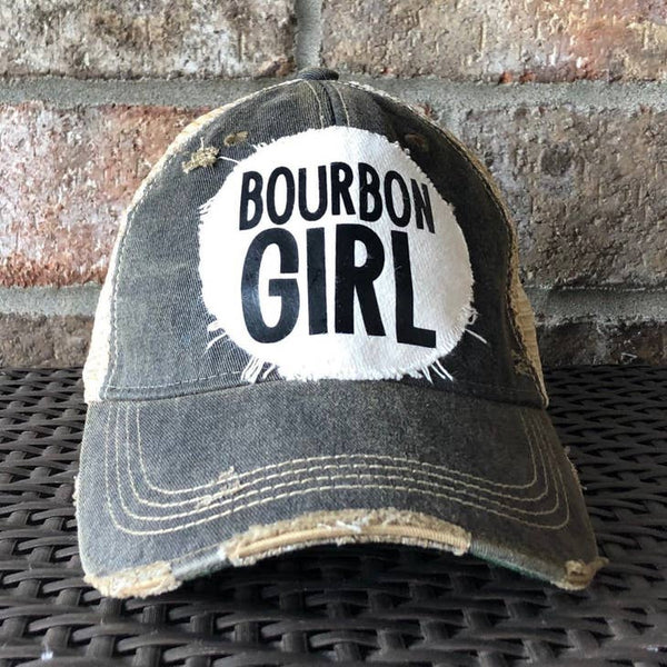 Bourbon Girl Distressed Ball Cap