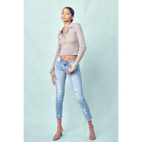 KanCan Bianca Mid Rise Destroyed Ankle Denim Skinny Jeans