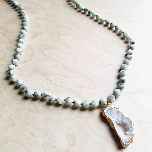 Frosted Sesame Necklace with Druzy Pendant